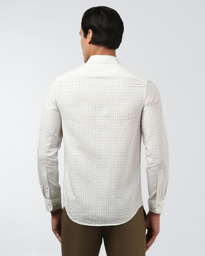 Olive Linen Printed Shirt - Silvano