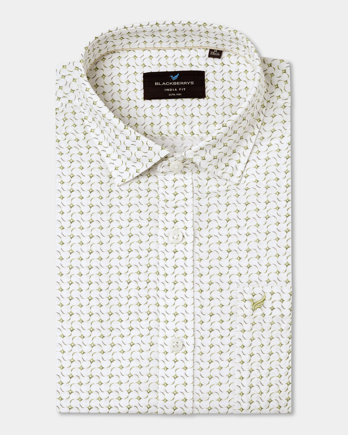 Olive Linen Printed Shirt - Silvano
