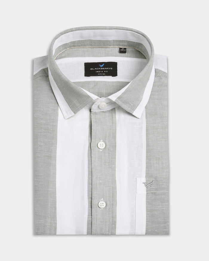 Olive Linen Stripe Shirt - Hanber