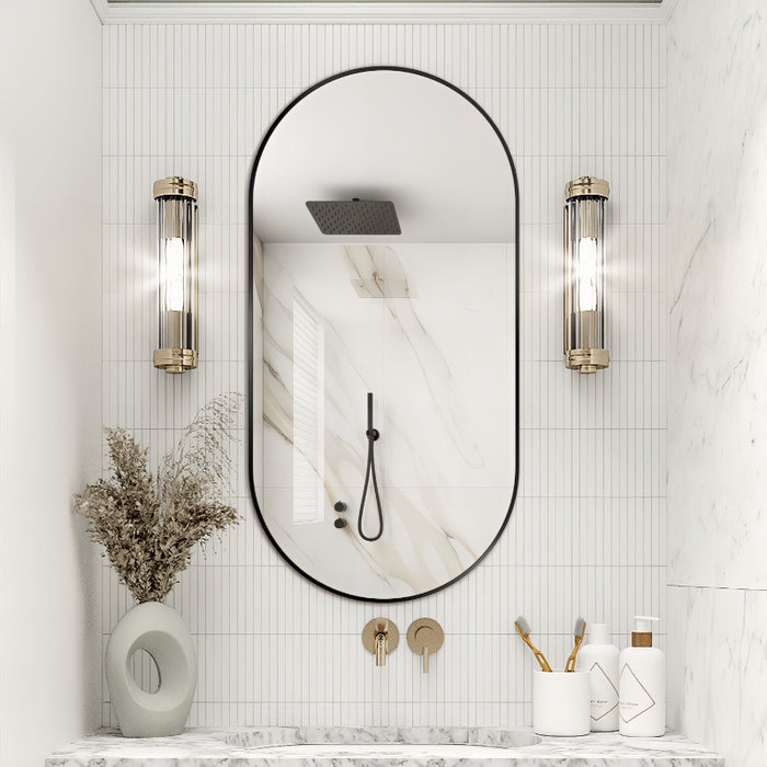 Oval Matte Black 450 x 900 Framed Mirror - Acqua Bathrooms