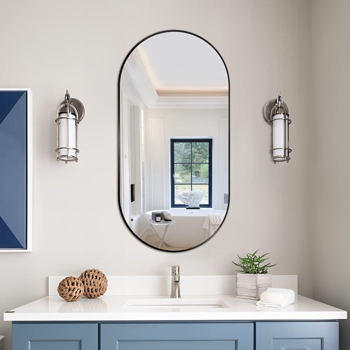 Oval Matte Black 450 x 900 Framed Mirror - Acqua Bathrooms