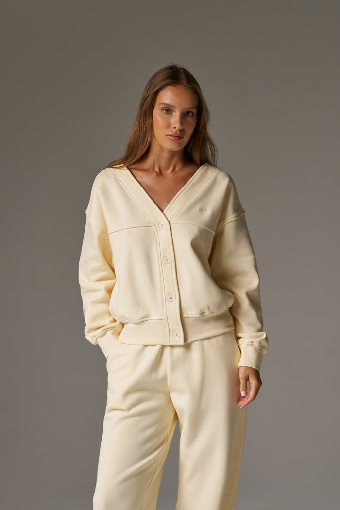 OVERSIZED JERSEY CARDIGAN - BUTTERMILK