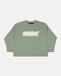 PARDON ME LONGSLEEVE GREEN & GREY - green striped longsleeve tee, front view - Cold Culture