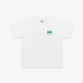 A white short-sleeve crewneck t-shirt with a small green graphic of four pine trees and the word 'PINEAPPLE' printed on the left chest, displayed on a clean white background.