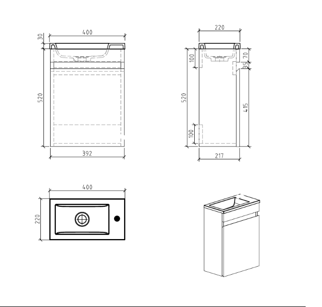 Piccolo 400 Grey Ash Wall Hung Vanity