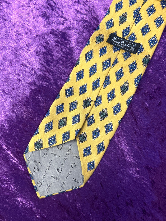 Pierre Cardin Yellow and Blue Patterned Silk Tie