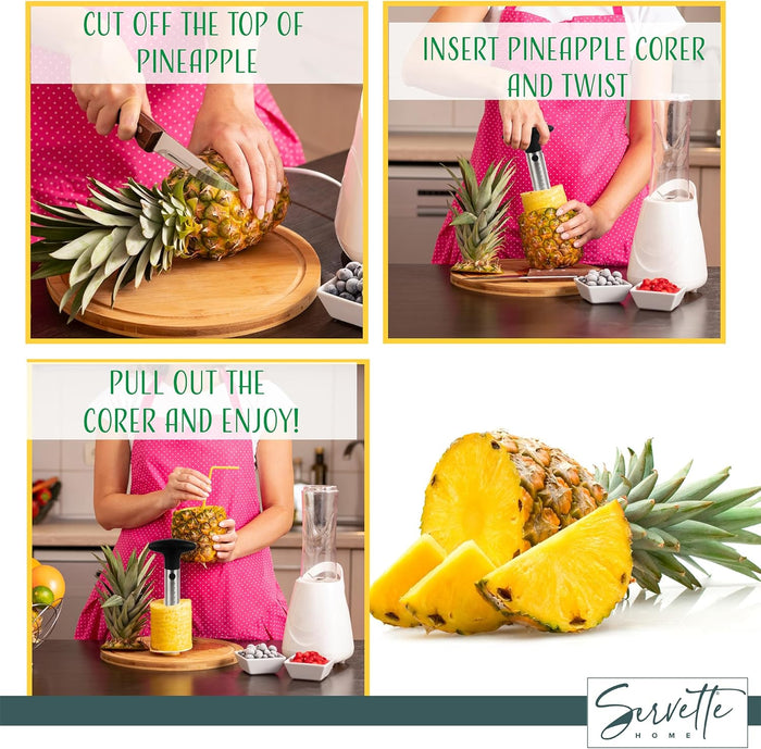 Pineapple Corer and Slicer with 4 Forks, Stainless Steel with Plastic Handle, Home Kitchen Use