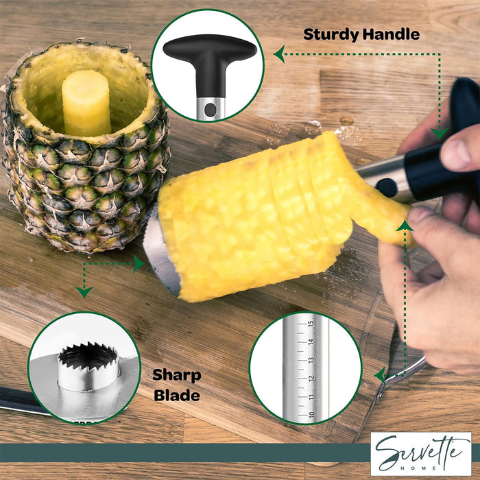 Pineapple Corer and Slicer with 4 Forks, Stainless Steel with Plastic Handle, Home Kitchen Use