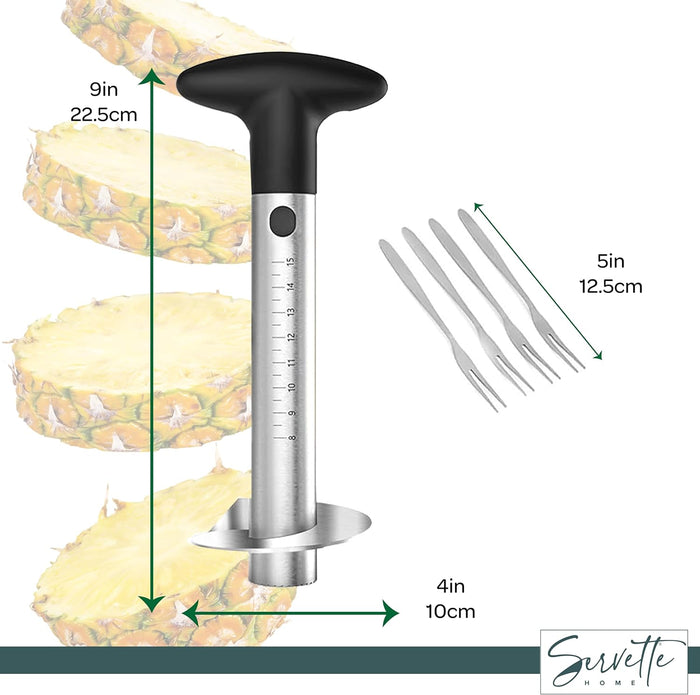 Pineapple Corer and Slicer with 4 Forks, Stainless Steel with Plastic Handle, Home Kitchen Use
