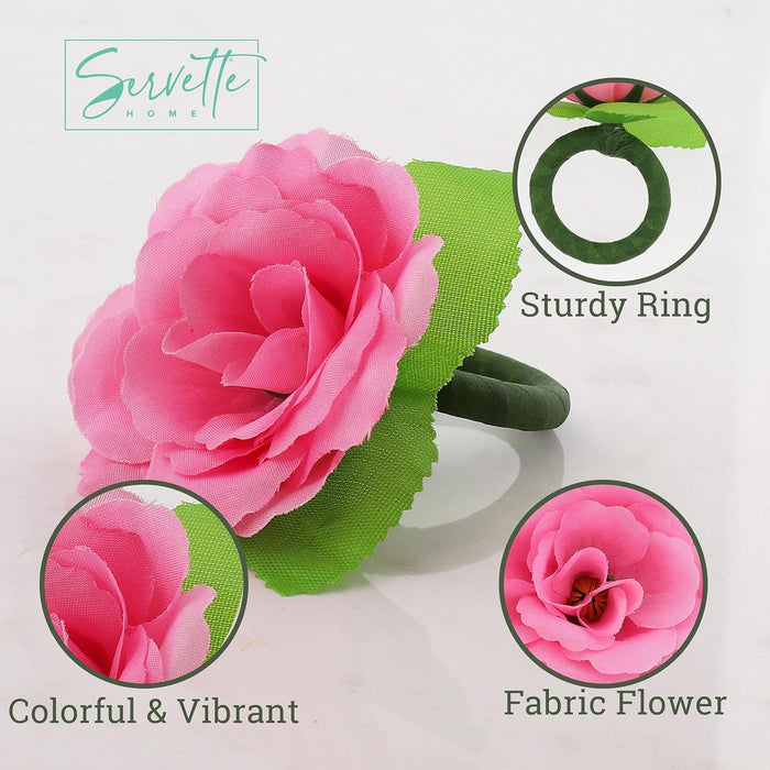 Pink Flower Napkin Rings - Set of 10