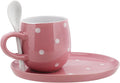 Pink Polka Dot Cup and Saucer Set with Spoon