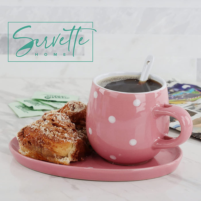 Pink Polka Dot Cup and Saucer Set with Spoon