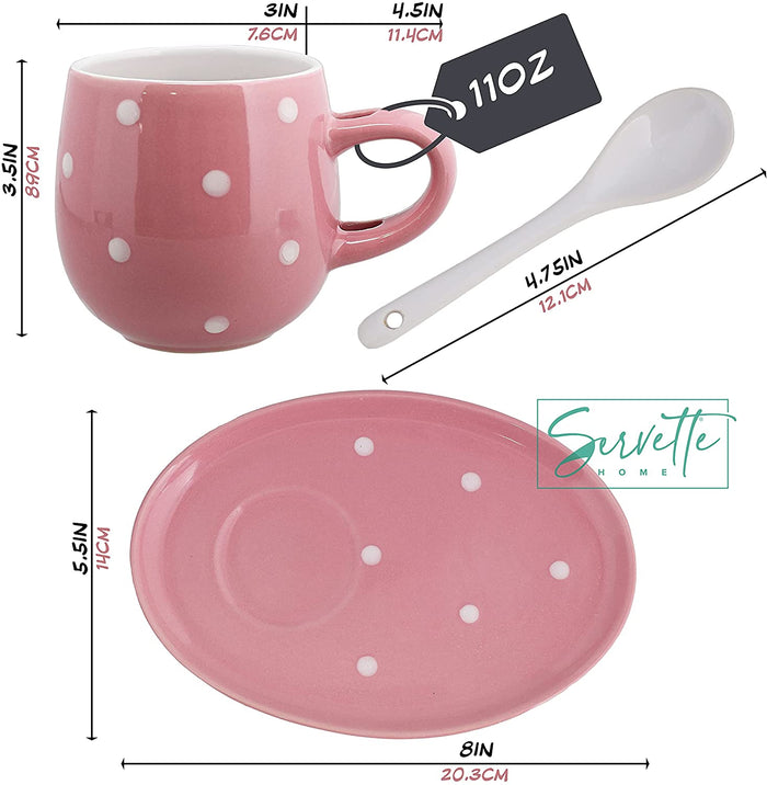 Pink Polka Dot Cup and Saucer Set with Spoon