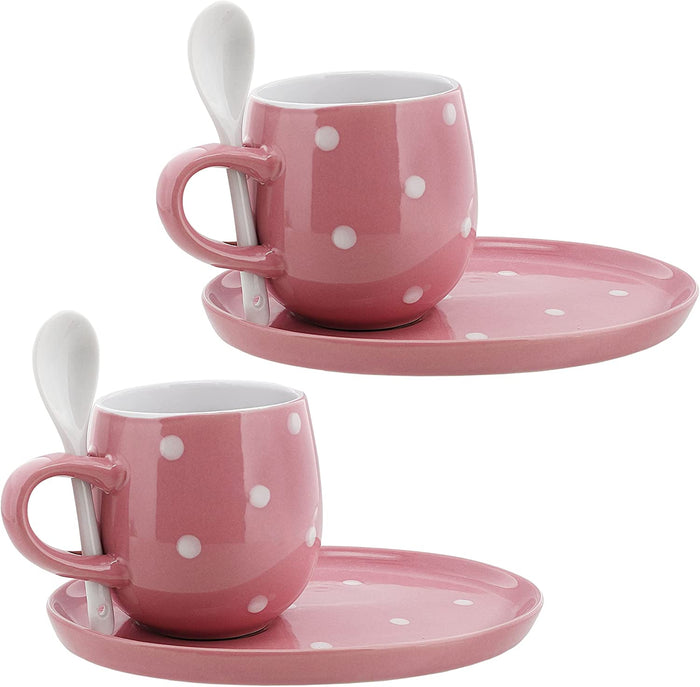 Pink Polka Dot Cup and Saucer Set with Spoon