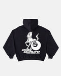 PLAYING HORSE HOODIE BLACK - black graphic print hoodie, back view - Cold Culture