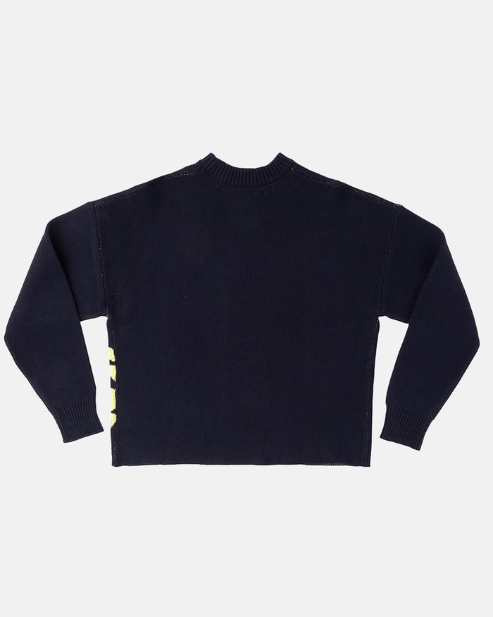 POISON KNITWEAR HEAVY BLUE - navy blue scorpion knit sweater, back view - Cold Culture