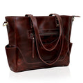 Portland Buffalo Leather Laptop Tote Bag - Burgundy
