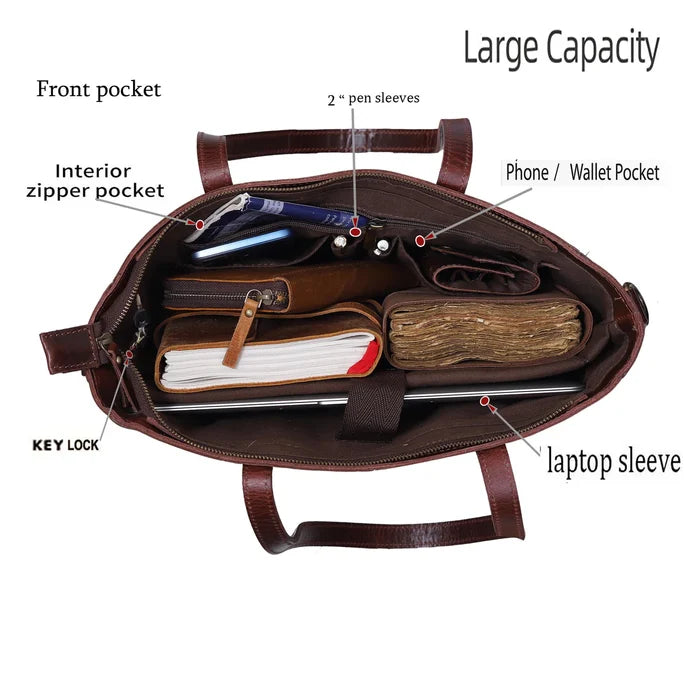 Portland Buffalo Leather Laptop Tote Bag - Burgundy