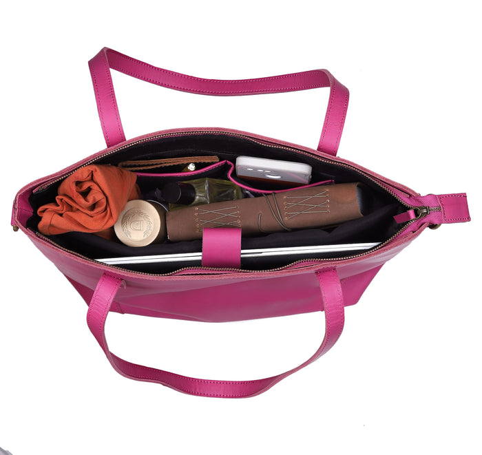 Portland Buffalo Leather Tote Bag - Pink