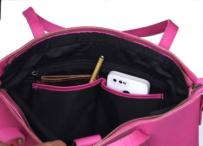 Portland Buffalo Leather Tote Bag - Pink