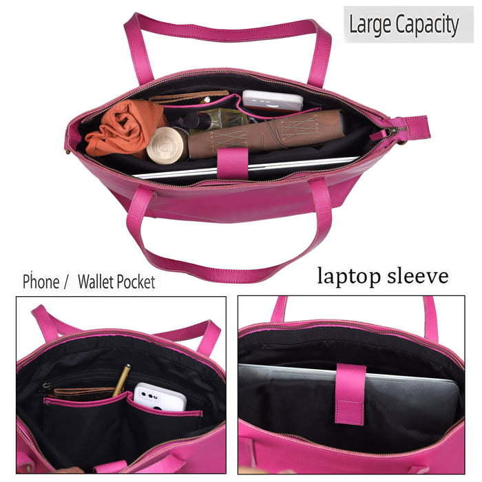 Portland Buffalo Leather Tote Bag - Pink