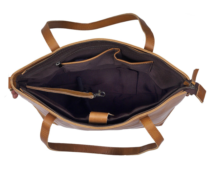 Portland Buffalo Leather Tote Bag - Tan