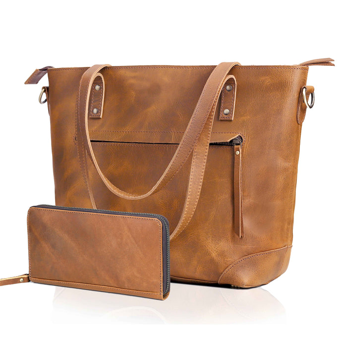 Portland Buffalo Leather Tote Bag - Tan