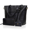 Portland Buffalo Leather Tote Bag Combo - Black