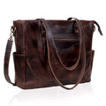 Portland Buffalo Leather Tote Purse Bag with Zipper - Brown
