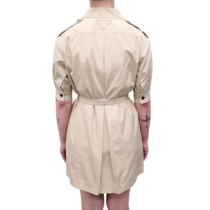 PRADA KHAKI DRESS WITH BELT AND LOGO DETAIL - SIZE 36