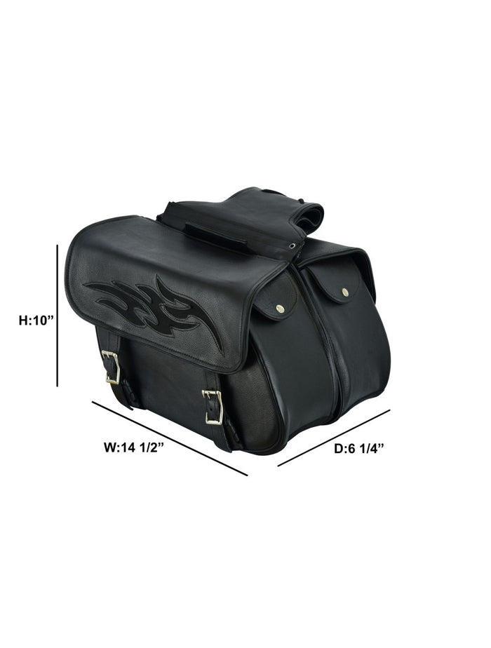 Premium Leather Saddlebags With Flames: Genuine naked cowhide leather
Dimensions: 14" x 6" x 10"
Zip off bag with heavy duty