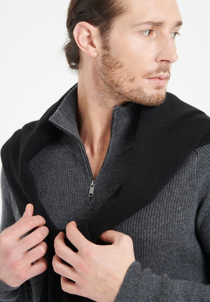 ZACH 2 Sweat col cheminé zippé en cachemire gris anthracite