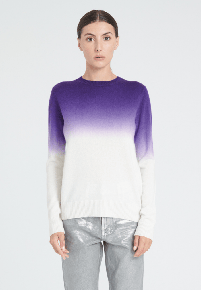 ZAYA 9 Pull col rond tie & dye en cachemire écru et violet foncé