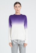 ZAYA 9 Pull col rond tie & dye en cachemire écru et violet foncé