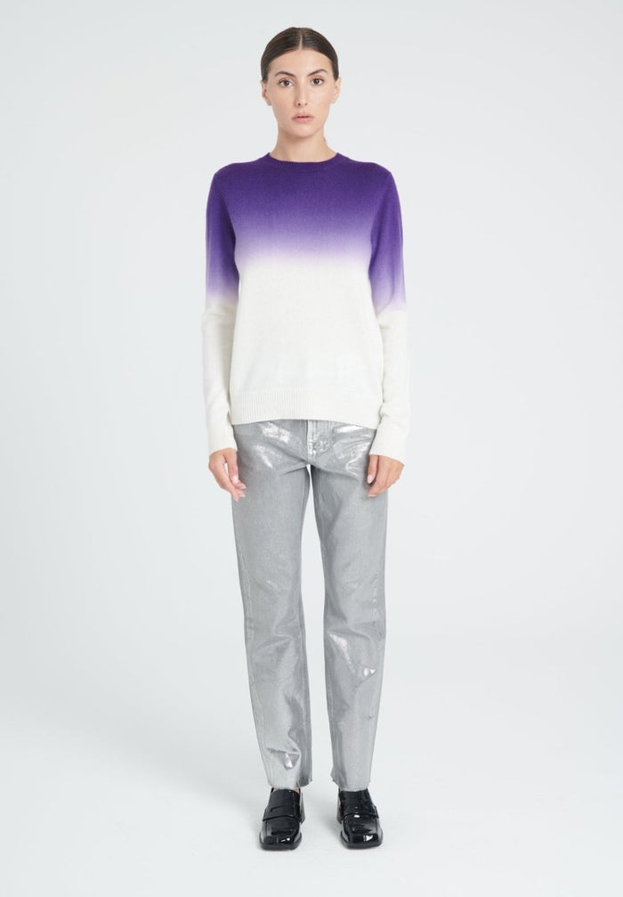 ZAYA 9 Pull col rond tie & dye en cachemire écru et violet foncé
