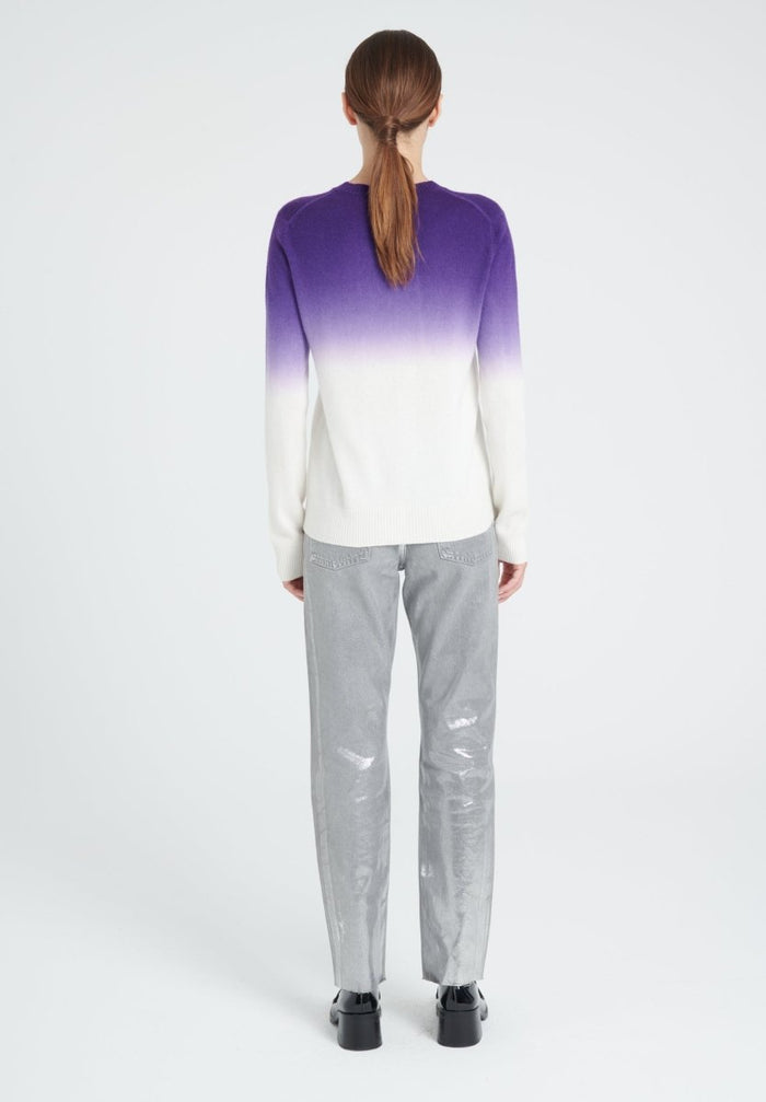 ZAYA 9 Pull col rond tie & dye en cachemire écru et violet foncé