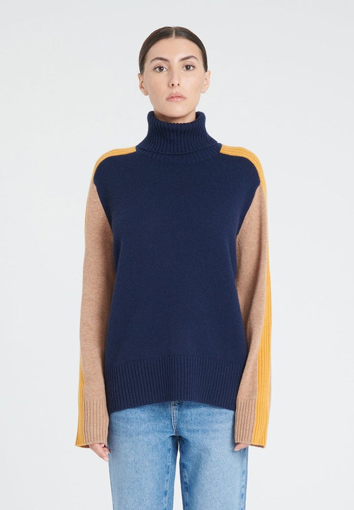 ZAYA 12 Pull col roulé color block en cachemire 4 fils multi - couleur