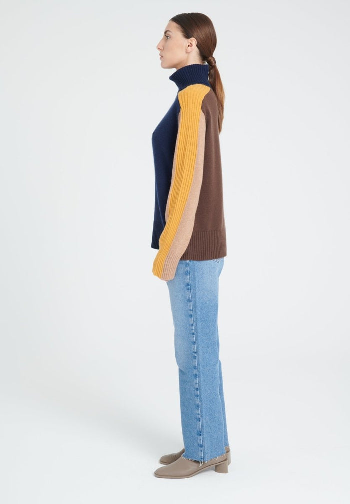 ZAYA 12 Pull col roulé color block en cachemire 4 fils multi - couleur