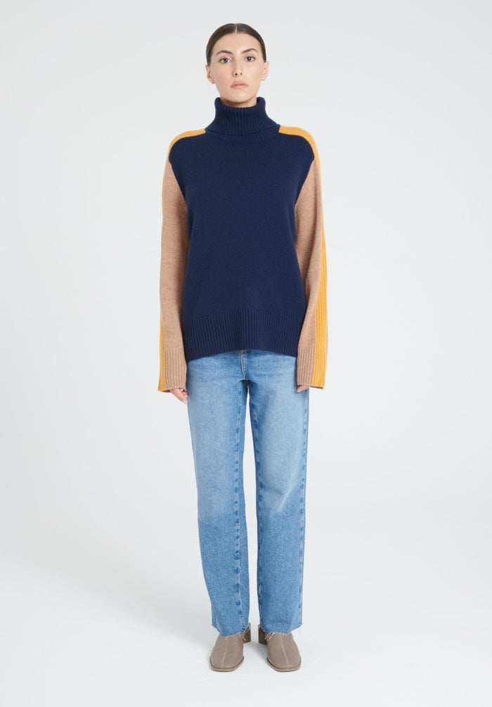 ZAYA 12 Pull col roulé color block en cachemire 4 fils multi - couleur