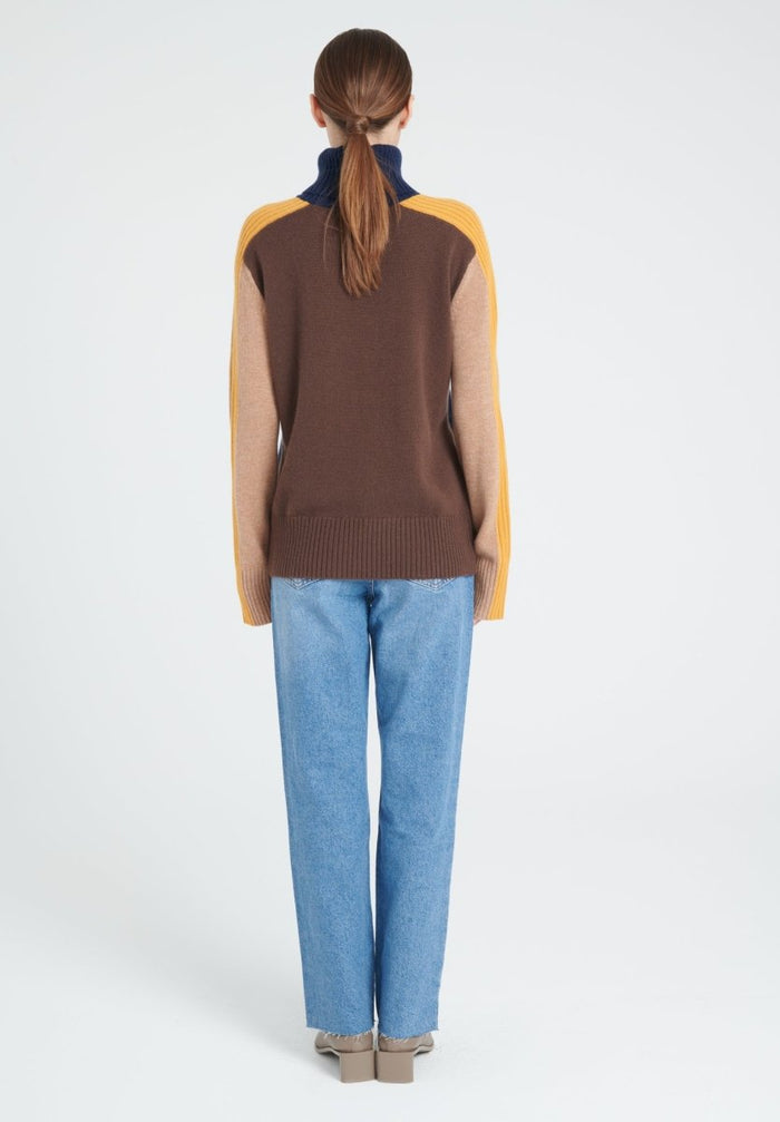ZAYA 12 Pull col roulé color block en cachemire 4 fils multi - couleur