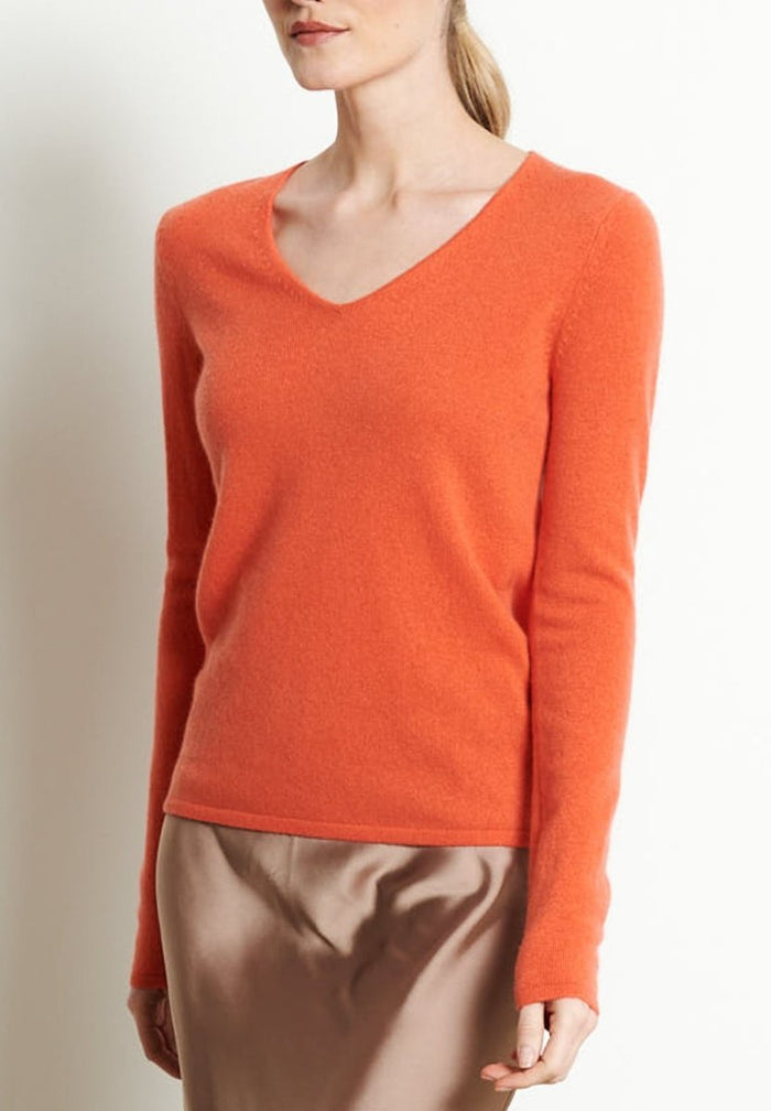 LILLY 2 Pull col V en cachemire mandarine