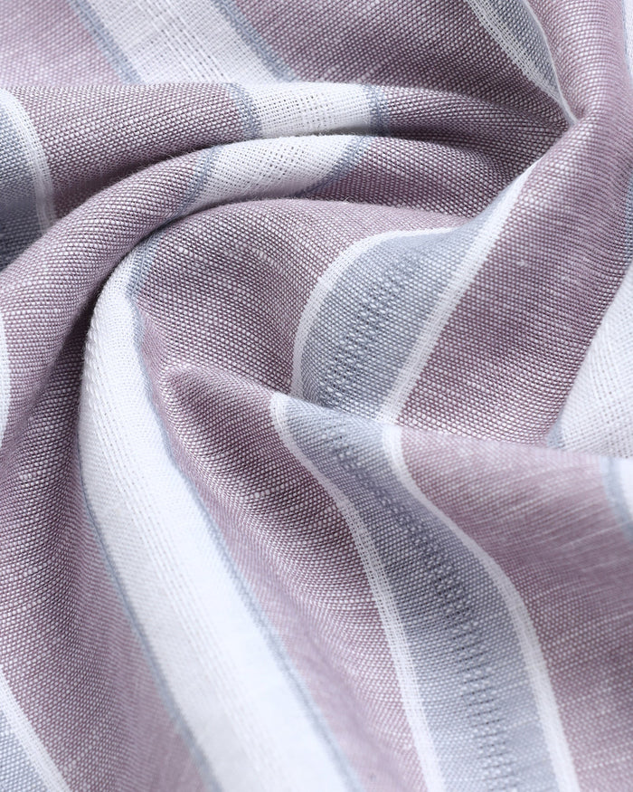 Purple Half Sleeve Linen Stripe Shirt - Junel
