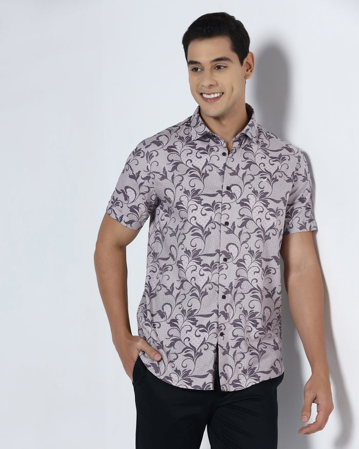 Purple Half Sleeve Printed Shirt - Lenard