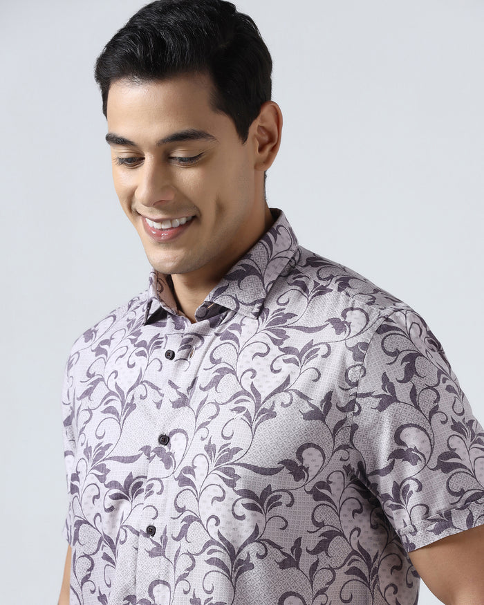 Purple Half Sleeve Printed Shirt - Lenard