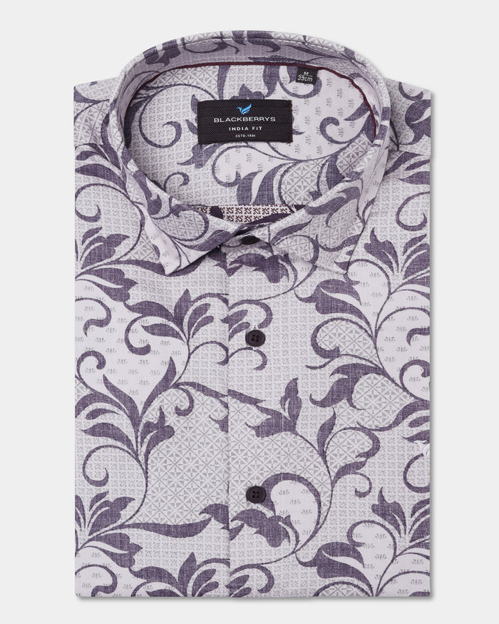 Purple Half Sleeve Printed Shirt - Lenard
