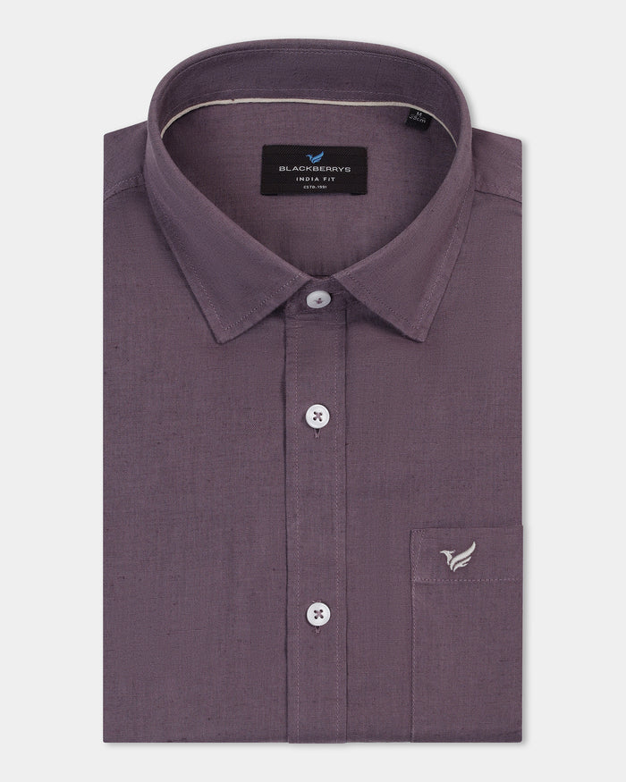 Purple Linen Solid Shirt - Cleo