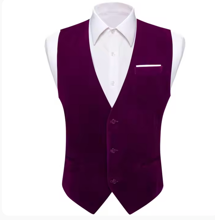Purple Solid Silk Vest Bowtie Pocket Square Cufflinks Set- BW-MJ-0053