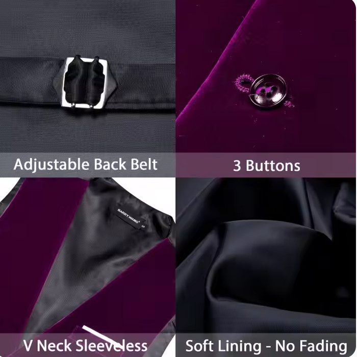 Purple Solid Silk Vest Bowtie Pocket Square Cufflinks Set- BW-MJ-0053