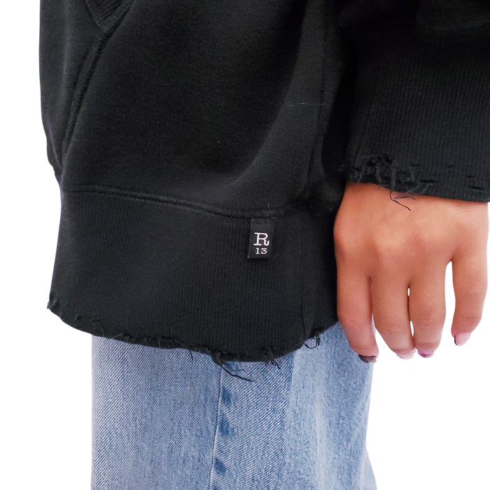 R13 BLACK OVERSIZED DISTRESSED SWEATSHIRT - SIZE S