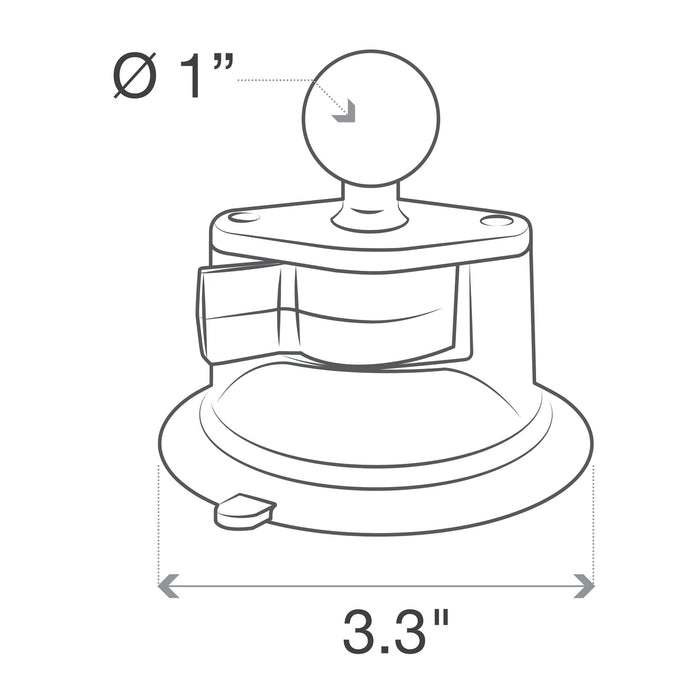 RAM 3.3" Suction Cup Mount: Consists of a 3